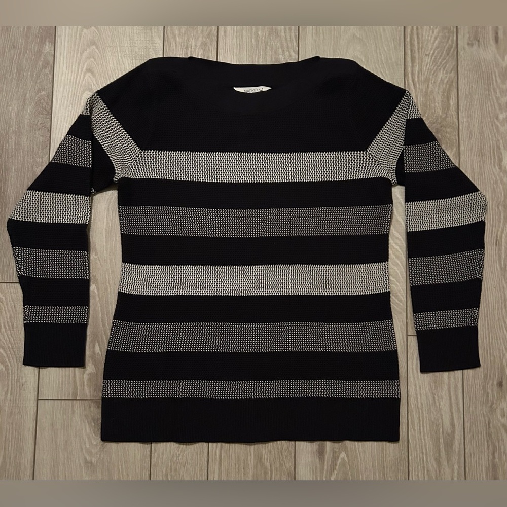 NEW Market & Spruce Navy White Striped Crewneck Waffle Stitch Pullover Sweater